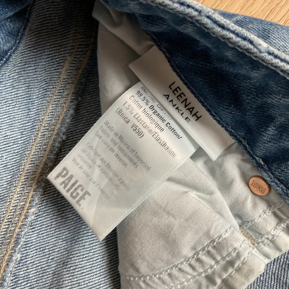 PAIGE Leenah Ankle High Rise Trouser Leg Jeans Blue Raw Hem Size 29 NEW - Picture 4 of 10